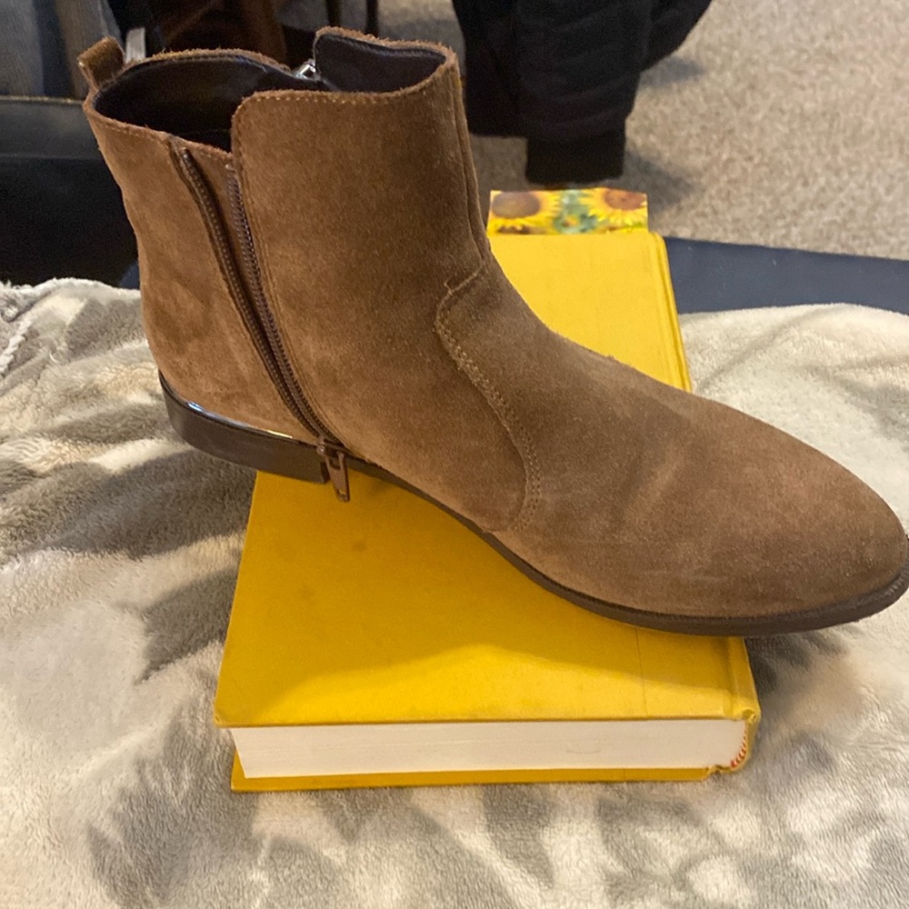 Marc Fisher - Suede Leather Rail Ankle Bootie - Saddle Brown - Size 8